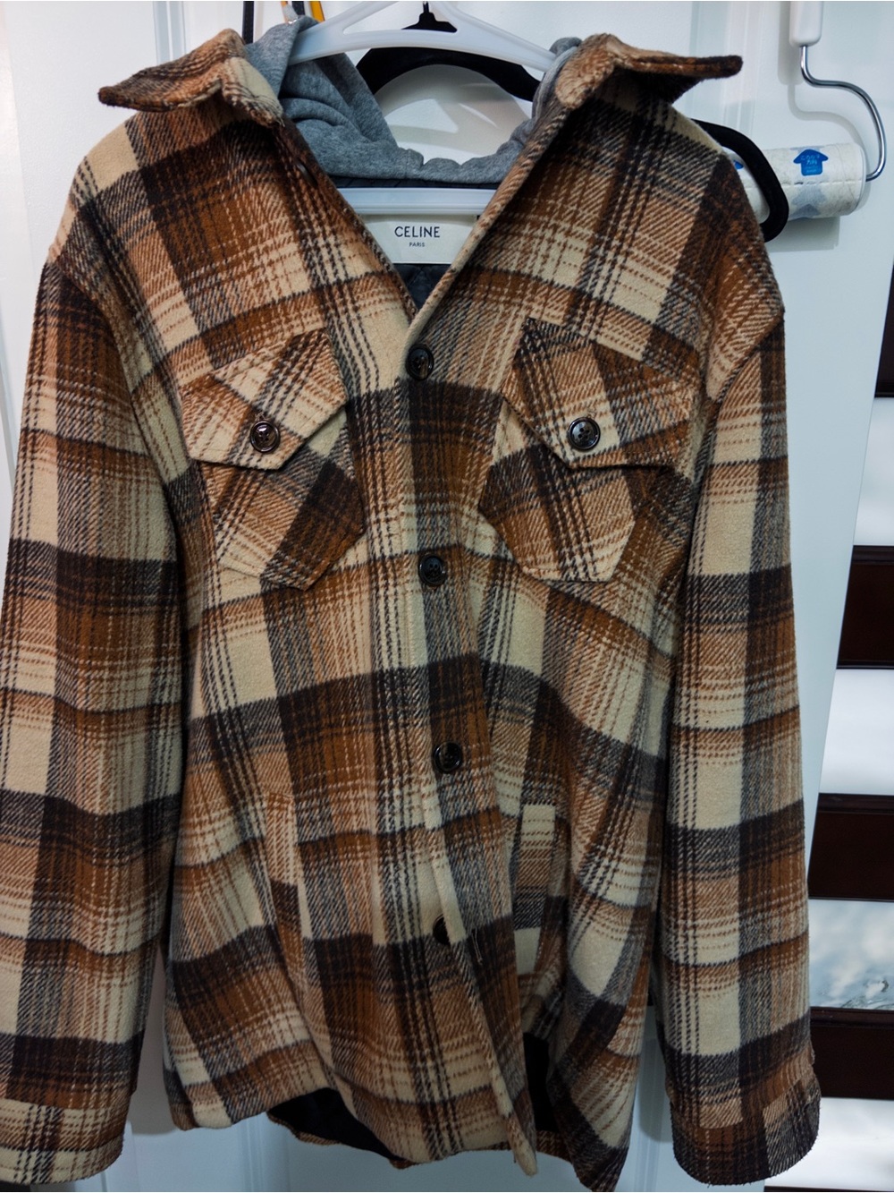 Brown & Cream Plaid Utility Jacket